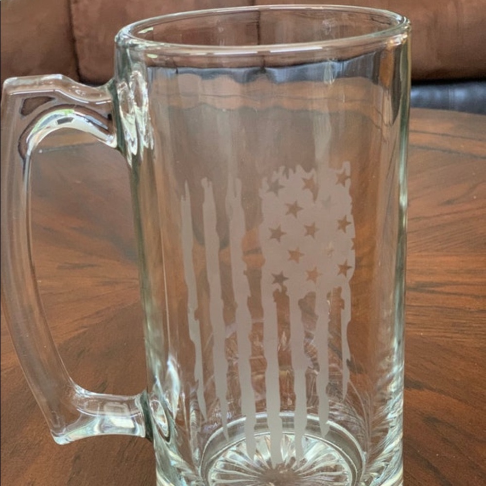 Mug Etched Glass Beer Stein Dad Gift Drinking Distressed US Flag